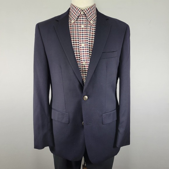 Joseph Feiss Men's Sport Coat Blazer Two Button Navy Blue Twill Wool Classic 48R